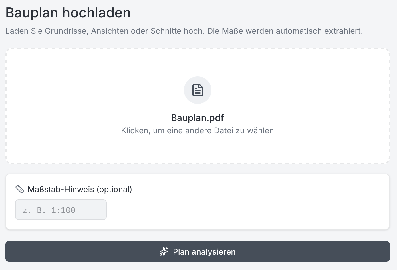 Bauplan Upload screenshot